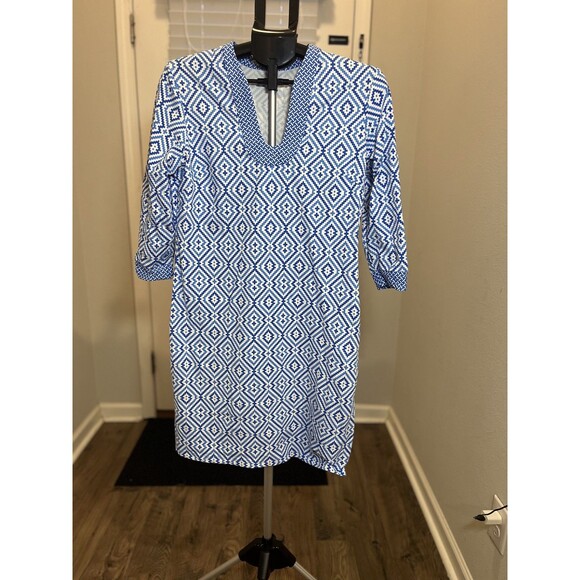 J. Mclaughlin Gisel Catalina Nylon 3/4 Sleeve U-Neck Dress Blue Women Large - Picture 11 of 11